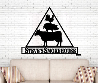 Custom Smokehouse Bbq Metal Sign, Personalized Flaming Grill, Barbeque, Barbecue, Smoker Decor, Green Egg, Traeger, Outdoor Sign, Bbq Grill Laser Cut Metal Signs Custom Gift Ideas