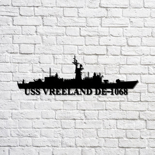 Uss Vreeland De1068 Navy Ship Metal Sign, Memory Wall Metal Sign Gift For Navy Veteran, Navy Ships Silhouette Metal Sign Laser Cut Metal Signs Custom Gift Ideas