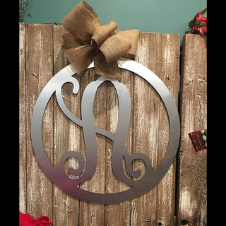 Monogram Family Door Hanger Decor Single Letter Personalized Metal Acm Decor Vine Script Font Custom Letter Sign Door Wreaths Laser Cut Metal Signs Custom Gift Ideas