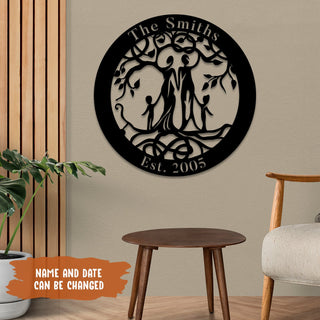 Custom Four Members Family Tree Of Life Metal Sign, Steel Art Laser Cut Metal Signs Custom Gift Ideas