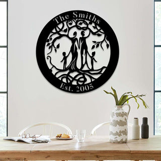 Custom Four Members Family Tree Of Life Metal Sign, Steel Art Laser Cut Metal Signs Custom Gift Ideas