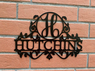 Personalized Last Name Metal Sign Outdoor Monogram Initial Letter Housewarming Gift Wall Hanging Front Door Wreath Custom Anniversary Gifts Laser Cut Metal Signs Custom Gift Ideas