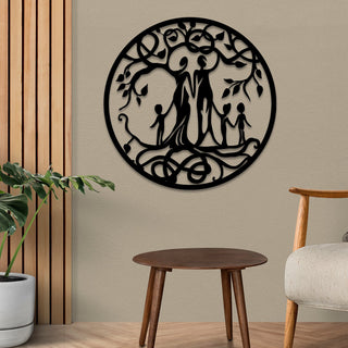 Mom, Dad And Three Kids Tree Of Life Metal Art, Weatherproof Art Laser Cut Metal Signs Custom Gift Ideas