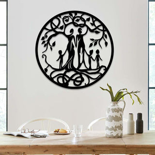 Mom, Dad And Three Kids Tree Of Life Metal Art, Weatherproof Art Laser Cut Metal Signs Custom Gift Ideas