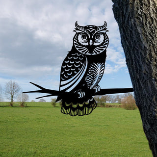 Owl Metal Tree Stake, Wildlife Animal Steel Art Laser Cut Metal Signs Custom Gift Ideas