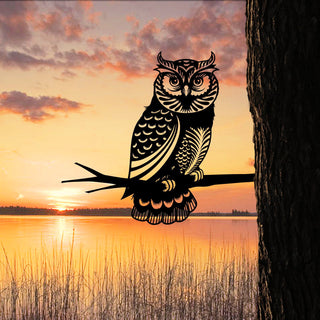 Owl Metal Tree Stake, Wildlife Animal Steel Art Laser Cut Metal Signs Custom Gift Ideas