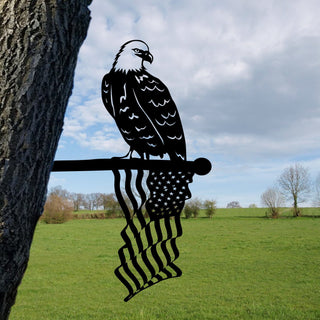 Bald Eagle American Flag Tree Stake, Steel Patriot Gift Laser Cut Metal Signs Custom Gift Ideas