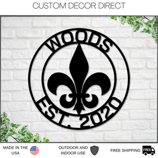 Christmas Gift, Fleurdelis Circle Monogram, Fleur De Lis Customized Sign, Wall Mount Personalized Fleur De Lis, Personalized Fleur De Lis Laser Cut Metal Signs Custom Gift Ideas