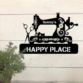 Sewing Lovers Nana's Happy Place Personalized Metal Sign Cut Metal Sign Laser Cut Metal Signs Custom Gift Ideas