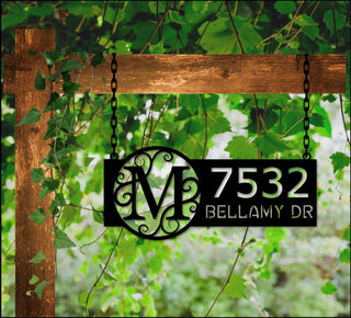 Hanging Address Sign, Metal, Monogram Address Sign For Yard, Address Plaque, Address Sign With Stakes, Hanging Address Sign Laser Cut Metal Signs Custom Gift Ideas