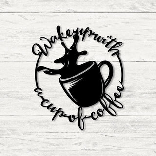 Coffee Bar Metal Wall, Wake Up With A Cup Of Coffee Metal Sign, Coffee Store Wall Art Decor, Gift For Coffee Lover, Bar Sign Laser Cut Metal Signs Custom Gift Ideas