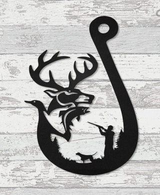 Deer Hunting Fish Hook Cut Metal Sign Laser Cut Metal Signs Custom Gift Ideas