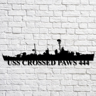 Uss Crossed Paws 444 Navy Ship Metal Art, Custom Us Navy Ship Cut Metal Sign, Gift For Navy Veteran, Navy Ships Silhouette Metal Art, Navy Home Decor Laser Cut Metal Signs Custom Gift Ideas