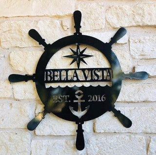 Yacht Wheel Nautical Metal Sign, Boat House Decor, Beach House Decor, Mariner, Helm Sign, Metal Ship Wheel, Pirate Ship Laser Cut Metal Signs Custom Gift Ideas