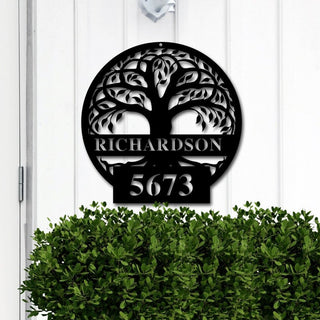 Tree of Life Custom Family Last Name And Number Personalized Metal House Sign