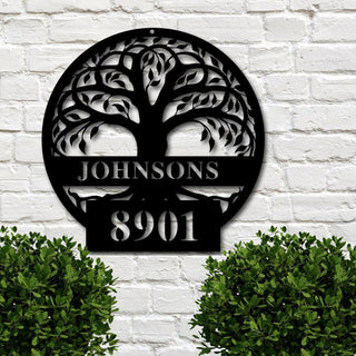 Tree of Life Custom Family Last Name And Number Personalized Metal House Sign