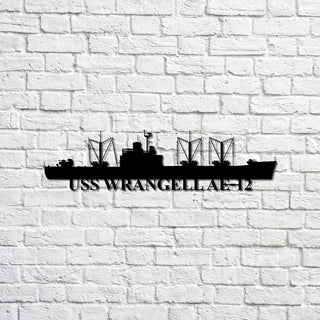 Uss Wrangell Ae12 Navy Ship Metal Sign, Memory Wall Metal Sign Gift For Navy Veteran, Navy Ships Silhouette Metal Sign Laser Cut Metal Signs Custom Gift Ideas