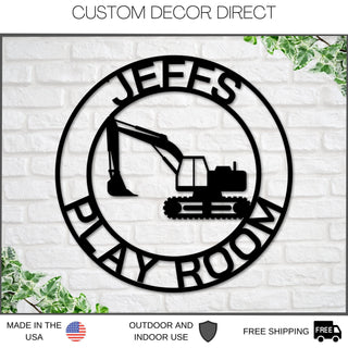 Construction Themed Nursery Sign, Excavator Name Sign, Metal Circle Name Sign, Custom Baby Sign, Kids Name Sign, Nursery Decor, Excavator Laser Cut Metal Signs Custom Gift Ideas