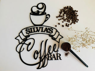 Personalized Coffee Bar Metal Name Sign Custom Laser Cut Cup Housewarming Gift Mom, Grandma Coffee Lover Wall Art Decor Acrylic Kitchen Sign Laser Cut Metal Signs Custom Gift Ideas