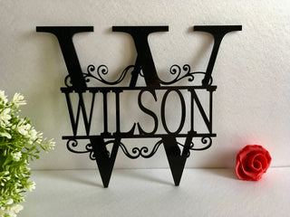 Split Letter Wall Monogram Sign Front Door Wreath Hanger Personalized Garden Metal Acrylic Family Last Name Outdoor Initial Wedding Gifts Laser Cut Metal Signs Custom Gift Ideas