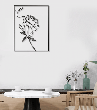 Peony Flower Line Art Metal House Sign