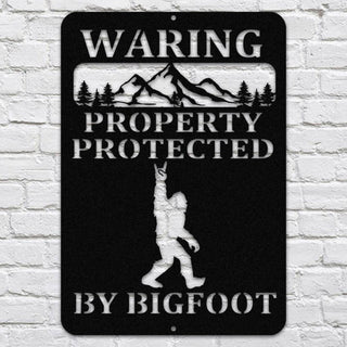 Warning Property Protected By Bigfoot Metal Sign, Funny Cabin Sign Laser Cut Metal Signs Custom Gift Ideas