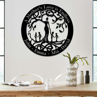 A Mother's Love Mom And Four Kids Tree Of Life Metal Sign, Mother's Day Gift Laser Cut Metal Signs Custom Gift Ideas