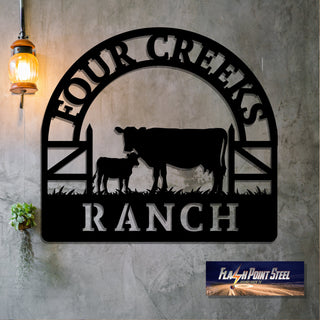 Ranch Entrance Gates, Cattle Metal Sign, Custom Cow Calf, Farmer, Personalized, Established, Plasma Cut Steel Sign, Metal Art, Farmhouse Laser Cut Metal Signs Custom Gift Ideas