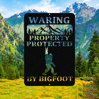 Warning Property Protected By Bigfoot Metal Sign, Funny Cabin Sign Laser Cut Metal Signs Custom Gift Ideas