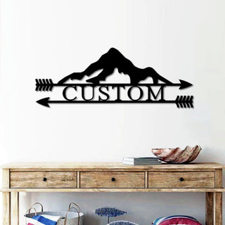 Personalized Double Arrow Mountain Range Adventure Name Sign Custom Rustic Metal Sign Housewarming Gift Metal Wall Art Farmhouse Decor Laser Cut Metal Signs Custom Gift Ideas