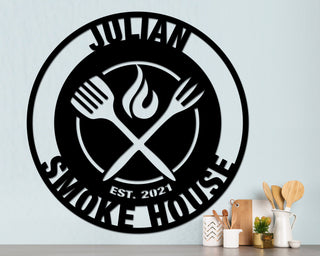 Bbq Sign, Smokehouse And Grill Sign, Utensils Sign, Grill Sign, Custom Sign, Smoker, Personalized Bar Sign, Carved Wood Sign, Metal Sign Laser Cut Metal Signs Custom Gift Ideas