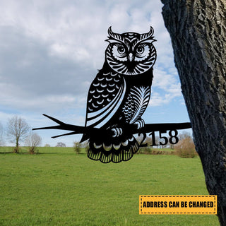 Personalized Address Owl Metal Tree Stake, Owl Bird Decor Laser Cut Metal Signs Custom Gift Ideas