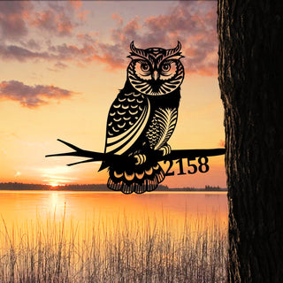 Personalized Address Owl Metal Tree Stake, Owl Bird Decor Laser Cut Metal Signs Custom Gift Ideas