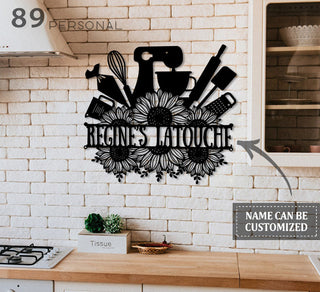 Baking Lovers With Sunflowers Personalized Metal Wall Art Laser Cut Metal Signs Custom Gift Ideas