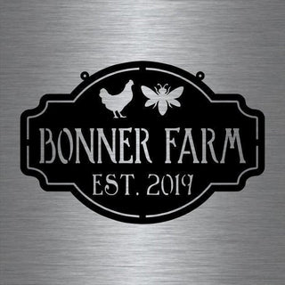 Metal Farm Sign , Bee And Chicken Personalized Family Name Metal Sign Housewarming Gift Wedding Gift Personalized Gift Laser Cut Metal Signs Custom Gift Ideas