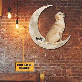 Labrador Retriever And Moon Funny Personalized Cut Metal Sign, Custom Christmas Gift Wall Decoration For Dog Lovers Laser Cut Metal Signs Custom Gift Ideas