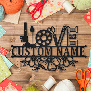 Love Sewing Tools Monogram Personalized Metal House Sign