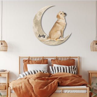 Labrador Retriever And Moon Funny Personalized Cut Metal Sign, Custom Christmas Gift Wall Decoration For Dog Lovers Laser Cut Metal Signs Custom Gift Ideas