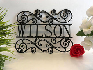 Personalized Family Last Name Sign Metal Outdoor Use Custom House Sign Monogram Garden Custom Wedding Gift Front Door Hanger Housewarming Laser Cut Metal Signs Custom Gift Ideas