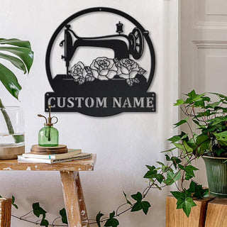 Floral Sewing Machine Personalized Monogram Personalized Metal House Sign