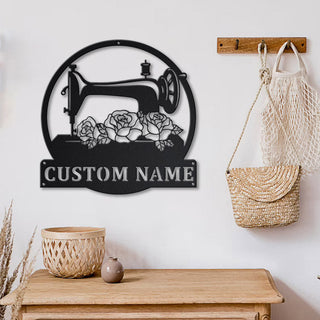 Floral Sewing Machine Personalized Monogram Personalized Metal House Sign