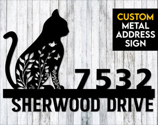 Floral Cat Metal Address Sign Custom Address Sign Cat Lover Gift Laser Cut Metal Signs Custom Gift Ideas