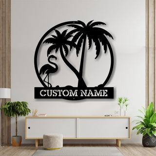 Flamingo And Palm Trees Family Custom Metal Sign Wedding Gift Personalized Gift Metal Wall Art Personalized Family Name Metal Sign Laser Cut Metal Signs Custom Gift Ideas