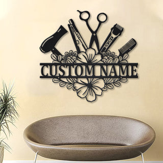 Metal Hair Stylist Flower Sign Personalized Metal House Sign