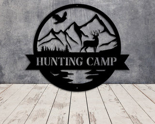 Hunting camp Deer and mountain Cut Metal Sign Laser Cut Metal Signs Custom Gift Ideas