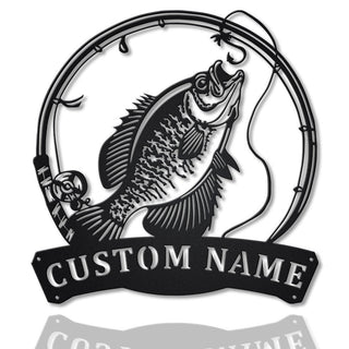 Personalized Black Crappie Fishing Fish Pole Metal Sign Art, Custom Black Crappie Fishing Metal Sign, Black Crappie Fishing Gift Laser Cut Metal Signs Custom Gift Ideas