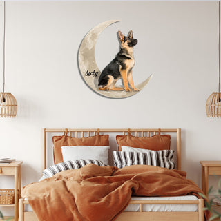 German Shepherd And Moon Funny Personalized Photo And Name Cut Metal Sign, Custom Christmas Gift Wall Decoration For Dog Lovers Laser Cut Metal Signs Custom Gift Ideas