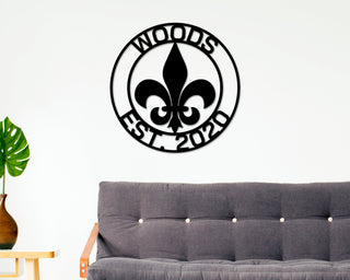 Fleurdelis Circle Monogram, Fleur De Lis Customized Sign, Wall Mount Personalized Fleur De Lis, Personalized Fleur De Lis, Last Name Sign Laser Cut Metal Signs Custom Gift Ideas