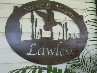 Metal Sign With Duck, Cattail Scene, Metal Wall Art, Metal House Sign Laser Cut Metal Signs Custom Gift Ideas