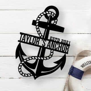 Personalized Anchor Metal Wall, Custom Name With Anchor Metal Sign, Metal Beach House And Ship Wall Decor, Nautical Wall Decor Laser Cut Metal Signs Custom Gift Ideas